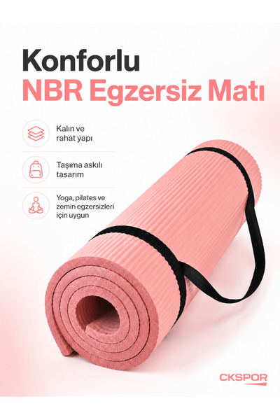 CKSpor 15 mm Konfor Doku Kaymaz Nbr Mat Taşıma Askılı Pilates Egzerisiz Minderi