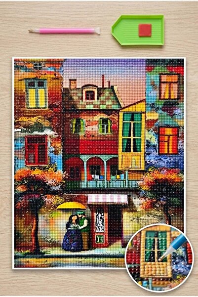 LİVA CRAFT Art & Craft Elmas Mozaik Tablo, 50x40cm Apartmanlar Boncuk Yapıştı...