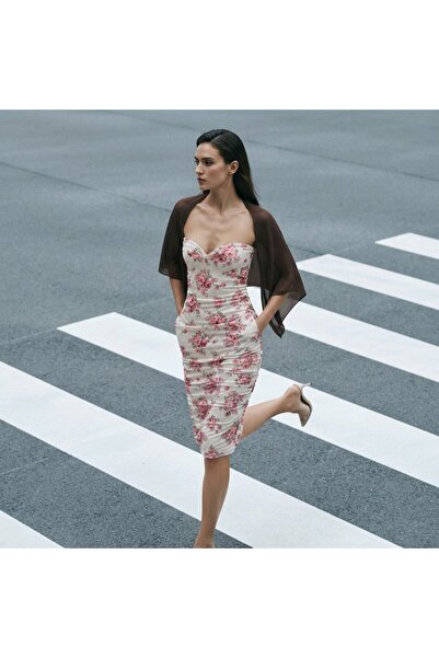 es moda shop Ariane şifon kısa kollu şal kahverengi