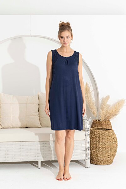 noyalux Navy Blue Viscose Fabric Wide Strap Dress