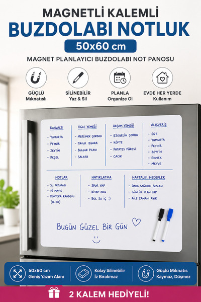 Genel Markalar Mıknatıslı Manyetik Beyaz Tahta 50cm X 60cm Katlanabilir Silin...