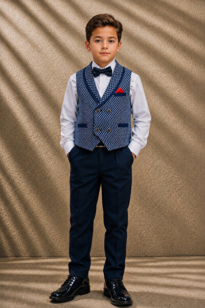 ChatonDor Chaton Dor Boy's Navy Blue Vest Suit