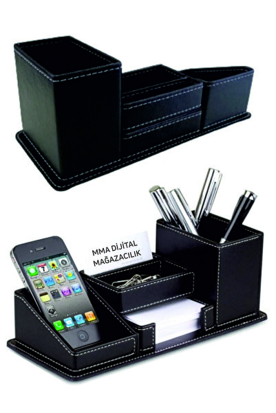 MMA DİJİTAL MAĞAZACILIK Desktop Leather Pen Holder, Business Card Holder, Not...