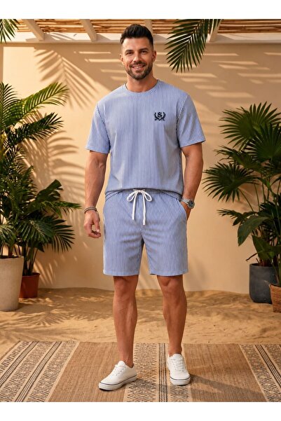 Ryam Mooda Omri Fabric Men's Striped T-Shirt Shorts Two-Piece Set