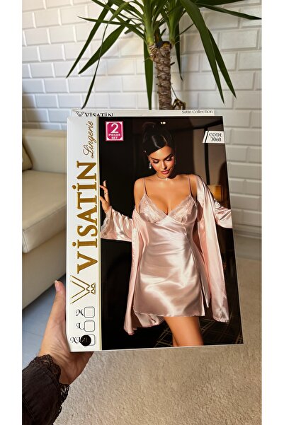 Visatin Lingerie Women's Two-Piece Satin Nightgown Set