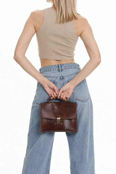 BUENO Tan Dark Leather Women's Leather Handbag
