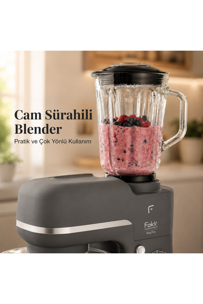 Fakir MixyTrio 1500 W 3’ü 1 Arada Stand Mikser, 5 L Hazneli, Cam Sürahili, Kıyma Aparatlı