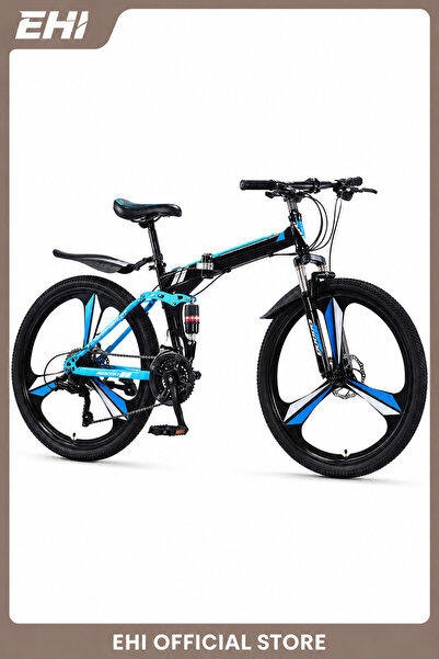 Ehi 26-Inch Blue Adult Mountain Bike, 21-Speed Folding Bicycle with Dual Susp...