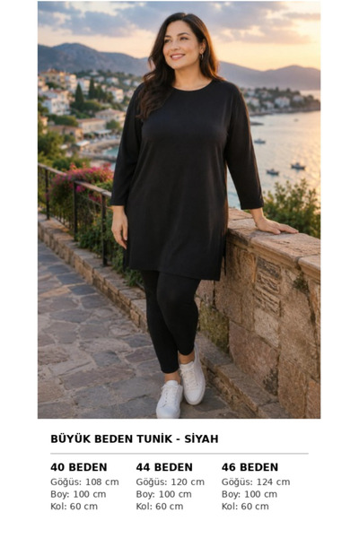 KADO Siyah Bürümcük Tunik Yırtmaçlı Uzun Kollu Sıfır Yaka Çok Şık Kaliteli Te...