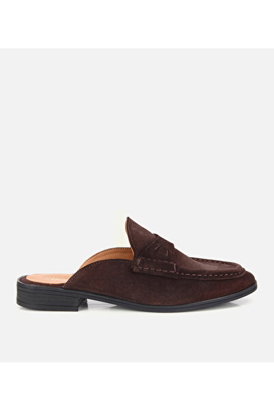Hotiç Papuci plati maro din piele intoarsa de dama