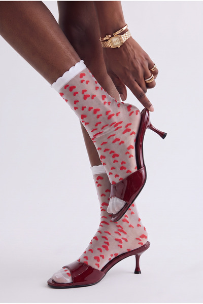 Katia&Bony Women's Heart Patterned Thin Socks White