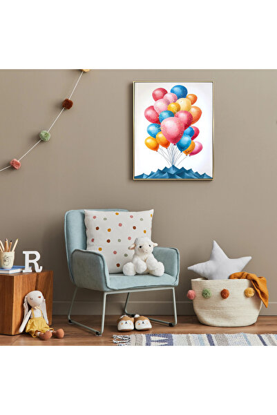 MallDeco Tablou Canvas Baloane Colorate, cu Decor Acrilic Reliefat