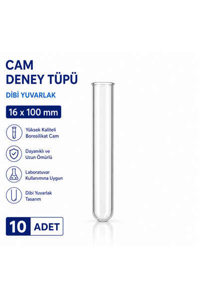 Labolist 16x100 Mm Cam Deney Tüpü Dibi Yuvarlak 10 Adet Laboratuvar Test Tüpü
