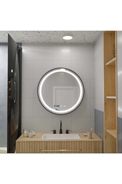Celeste Oglindă rotundă cu LED de 80 cm, Majeste Noir, sistem de dezaburire, ...