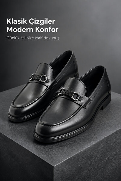 PATRICK CASSA Men's Black Leather Classic Loafer Comfortable Non-Slip Sole Da...