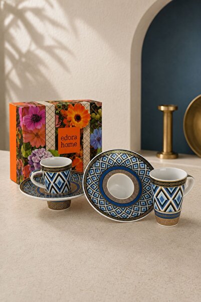 Edora Home Turkish Coffee Cup Set Snap-On Mosaic Mask for 2 People 4 Pieces