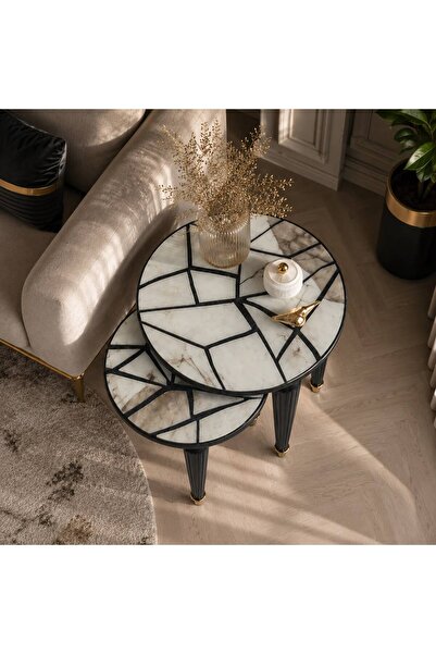 ARTEVIA HOME Mozaik Desen Epoksi Zigon Sehpa Seti - Luxury Sehpa - Epoksi Seh...