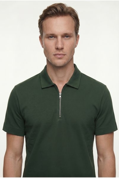 Tween Relaxed Fit Yeşil Yarım Fermuarlı Polo Yaka Yazlık T-Shirt