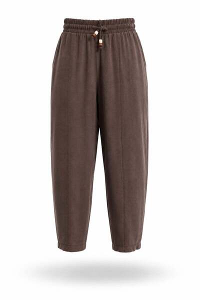 5in1Canpolat Brown Elastic Waist Carrot Cut Trousers 581175