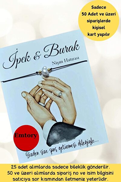 Emtory Home Hands | 25 Adet Kına Hediyelik Bileklik - Kişiye Özel Yazı (50 Ad...