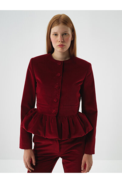 Xint Kadın Bordo Lüks Dokulu Soft Kadife Regular Fit Ceket