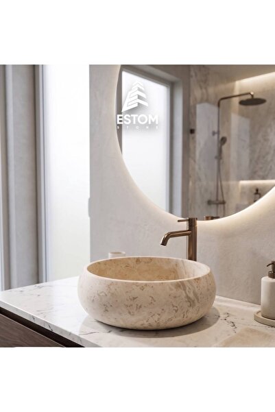 Estom Stone TRAVERTEN ÇANAK LAVABO, OVAL DERİN KESİM
