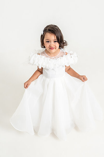 SCSTİL White Organza Long Dress - Ruffle Detail