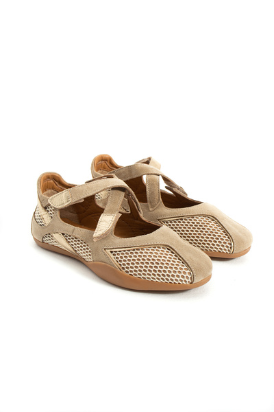 DUXAL SHOES حذاء بياتريكس نسائي كاجوال من الجلد الطبيعي بشريط متقاطع وشبكة - ...