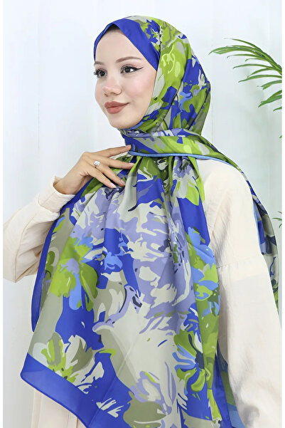 sefamerve Patterned Soft Shawl 70318-12 Royal Blue Pistachio Green