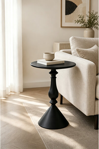DONGXING Luxury Black Round Side Table, Modern Metal Accent Table with Elegan...