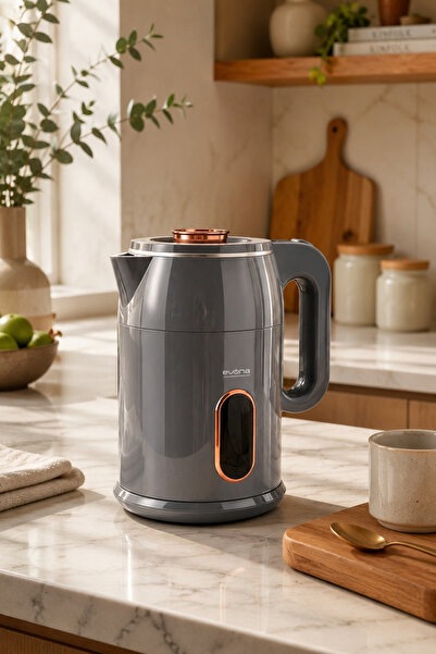 evona Caldera Premium Parlak Gri Kettle Su Isıtıcısı Paslanmaz Çelik Dayanıkl...