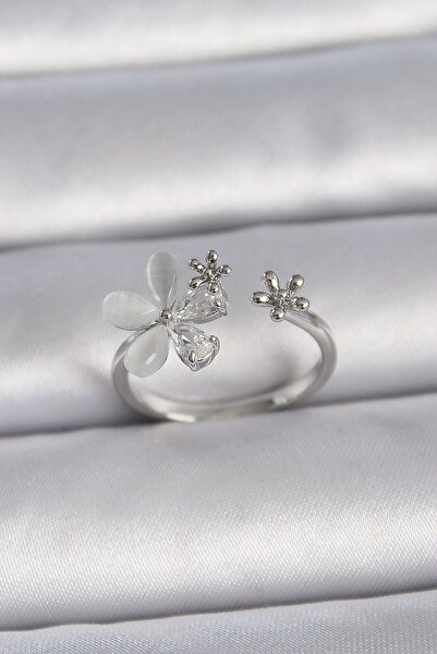 Inure Jewelry Brass Silver Color Adjustable Zircon Stone White Enamel Leaf Mo...