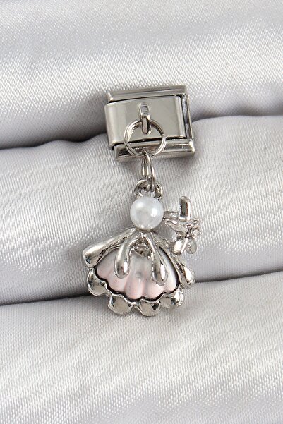 Inure Jewelry 316L Steel Dangle Pearl Detail Oyster Model Silver Color Nomina...