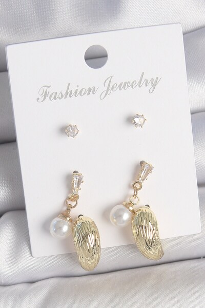 Inure Jewelry طقم أقراط نسائي من حجر الزركون الذهبي والنحاسي واللؤلؤ المتدلي ...