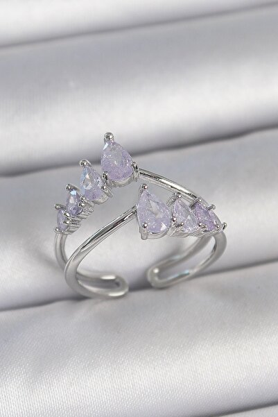 Inure Jewelry النحاس الفضة اللون الأرجواني قطرة الزركون حجر التاج نموذج خاتم ...