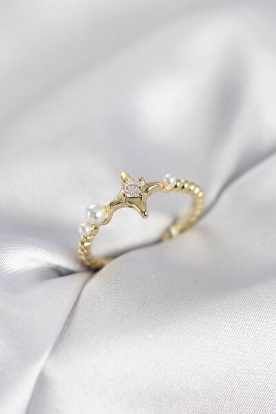 Inure Jewelry خاتم نسائي من مينيمال بول ستار موديل زركون ستون ذهبي اللون