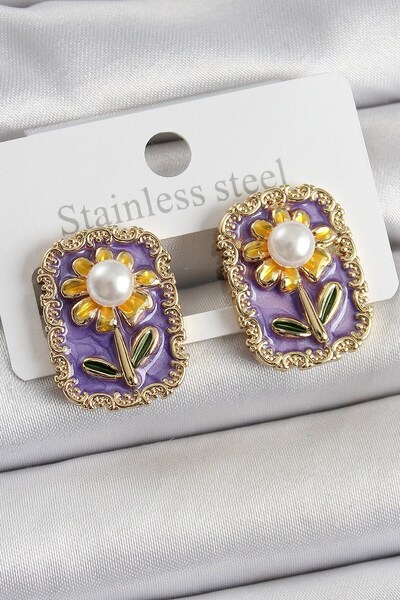 Inure Jewelry أقراط نسائية من النحاس الأرجواني المينا على شكل زهرة الأقحوان، ...
