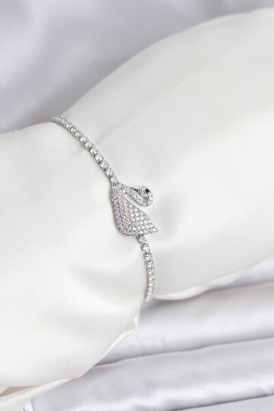 Inure Jewelry Swan Model Zircon Stone Silver Color Elevator Waterway Bracelet