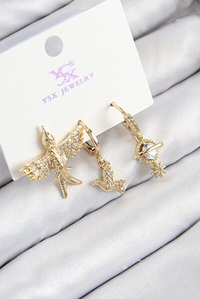 Inure Jewelry أقراط نسائية من النحاس والزركون مكونة من 3 قطع على شكل طائر بال...