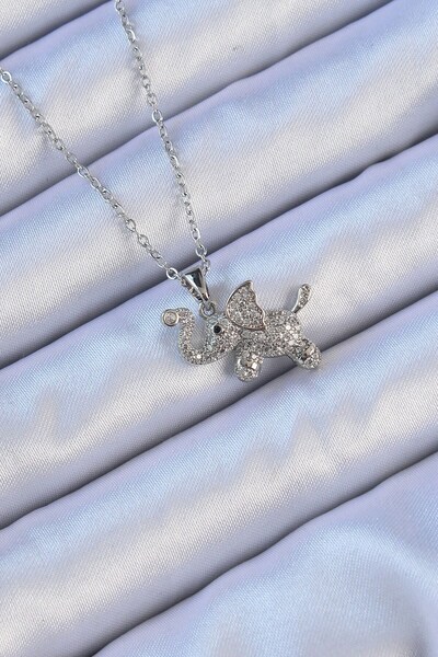 Inure Jewelry 316L سلسلة فولاذية فضية اللون قلادة حجر الزركون الفيل