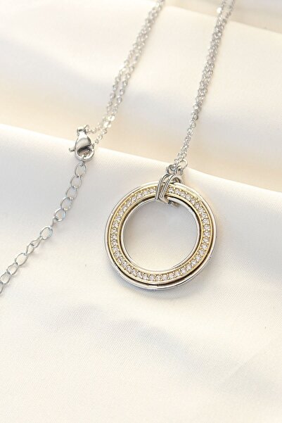 Inure Jewelry 316L الصلب الزركون حجر قلادة تيفاني مزدوجة اللون