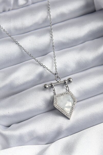Inure Jewelry 316L Steel Silver Color Zircon Stone Detail Women's Necklace