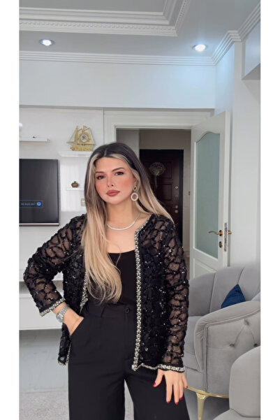 DENİZ Boncuk Pul İşlemeli Tasarım Ceket İp Askılı Atlet İkili Takım