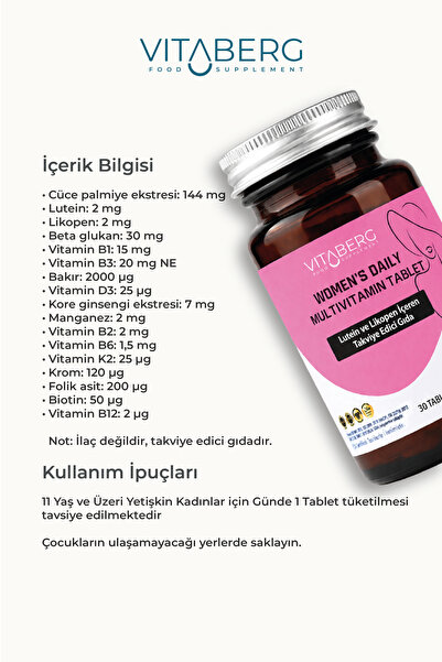 Vitaberg Women's Daily Multivitamin Tablets |   Vitamin B, Beta Glucan, Lutein and Lycopene