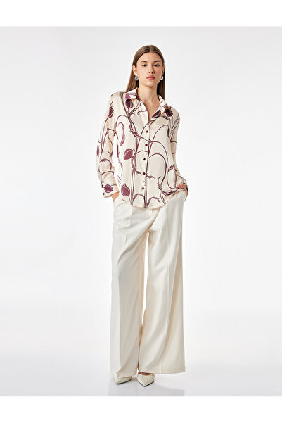 Koton Comfortable Fit Long Sleeve Classic Collar Buttoned Floral Satin Shirt