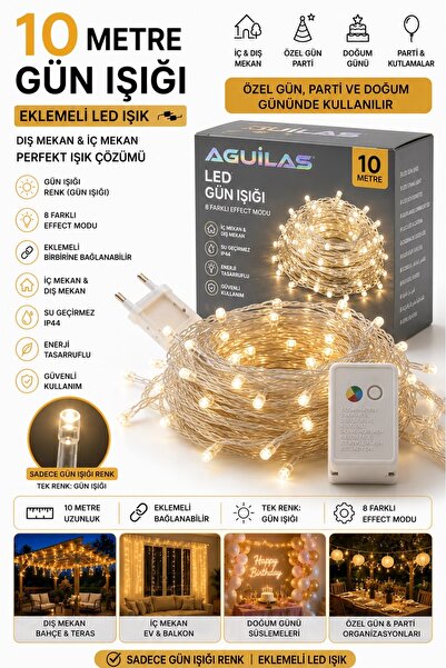AGUILAS 100 Ledli Fişli Led, Dekor Lambası 10m Günışığı Yılbaşı Ağacı Işığı (...