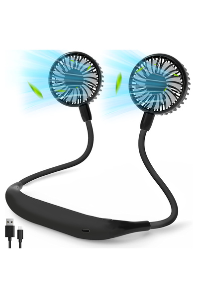 Choice10 BLACK USB Rechargeable Mini Sports 3-Speed Adjustable Neck Dual Fan ...