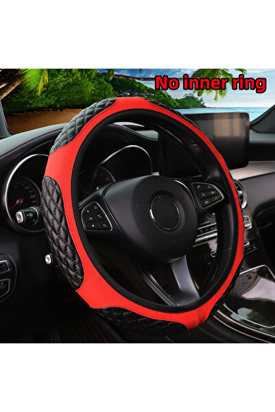 Choice Red 6 Semi-Circular PU Sheepskin Embroidered Car Rimless Steering Whee...