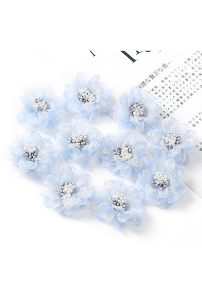 Choice 5pcs Blue 5Pcs Chiffon Artificial Flowers Head Fabric Applique Dress S...