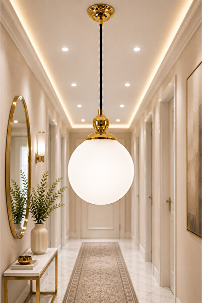 VENON Lorenza TEKLİ ✨ SİYAH ✨ GOLD DETAYLI ✨ BEYAZ GLOP CAMLI Tekli Avize ✨ S...